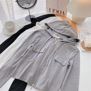 Long-sleeve Zip Plain Hooded Jacket