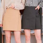 Band-waist Buckle-trim Mini Skirt