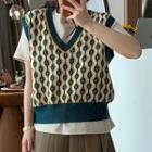 Jacquard Knit Vest Green & White - One Size