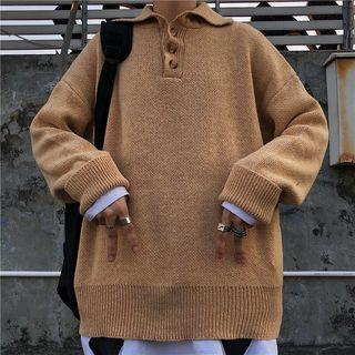 Plain Polo Collar Knit Top