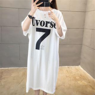 Short-sleeve Letter Print Shirtdress