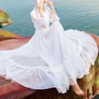 Lace Trim Hooded Long-sleeve Maxi A-line Dress