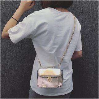 Twist Lock Metallic Crossbody Bag