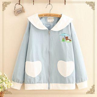 Bear Embroidered Sailor-collar Jacket