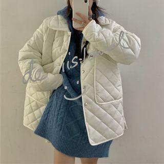 Long-sleeve Plain Embossed Jacket Off-white - One Size