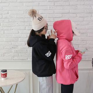 Brushed-fleece Lined Number-printed Hoodie