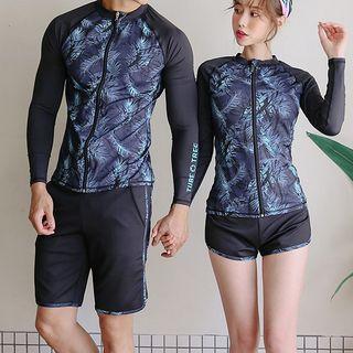 Couple Matching Leaf Print Long-sleeve Zip Rashguard / Tankini / Swim Shorts / Set