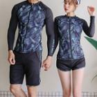 Couple Matching Leaf Print Long-sleeve Zip Rashguard / Tankini / Swim Shorts / Set