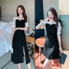 Short-sleeve Two-tone Slit A-line Dress (various Designs)