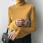 Plain High Neck Long-sleeve T-shirt