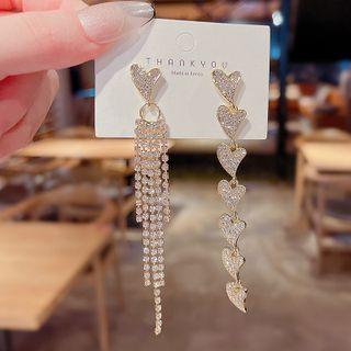 Heart Rhinestone Asymmetrical Fringed Earring E821 - Gold - One Size