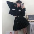Lettering Cropped Shirt / Mini Pleated Skirt