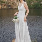 Spaghetti Strap Lace Panel Midi A-line Dress White - One Size