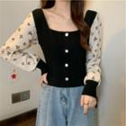 Long-sleeve Square Neck Panel Knit Top