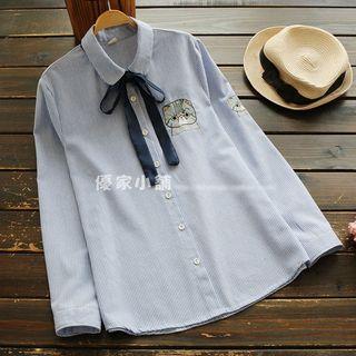 Long-sleeve Embroidery Pinstripe Shirt