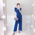 Puff-sleeve Tie-waist Jumpsuit