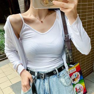 Set: V-neck Camisole Top + Cropped Light Jacket