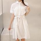 Striped Short-sleeve Shirt Chiffon Dress