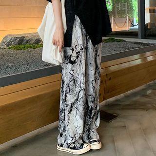 Tie-dye Print Loose Fit Pants Black & White - One Size