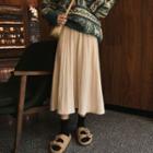 Midi A-line Skirt / Side Slit Midi Knit Skirt