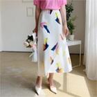 Band-waist Pattern Long Skirt Ivory - One Size
