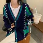 Lace-up Printed Cardigan Blue & Green - One Size