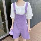 Set : Square-neck Short-sleeve Shirt + Dungarees 2-piece Set