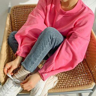 Plus Size Button-detail Fleece-lined Pullover