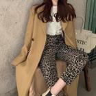 Plain Loose-fit Coat / Leopard Pants