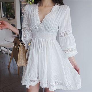 Smocked-waist Fringe-trim Dress