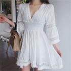 Smocked-waist Fringe-trim Dress