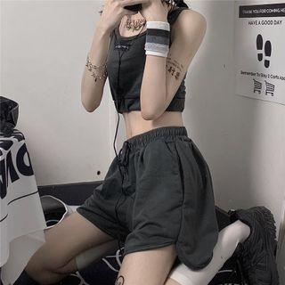 Set: Applique Crop Tank Top + Drawstring Shorts