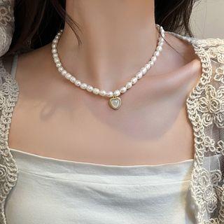 Heart Pendant Freshwater Pearl Choker 1 Pc - Gold - One Size