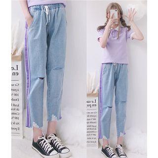 Cropped Striped Straight Fit Jeans