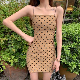 Dotted Spaghetti Strap Mini Sheath Dress