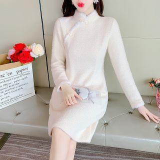 Long-sleeve Fur Trim Sheath Dress