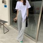 Short-sleeve Side-slit T-shirt / Boot-cut Pants