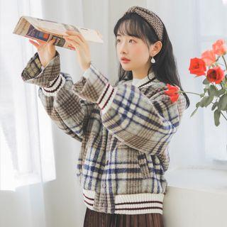 Plaid Woolen Baseball Jacket