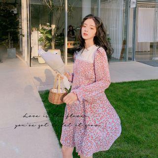 Peter Pan Collar Long-sleeve Floral Dress