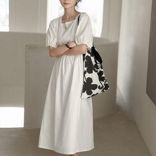 Short-sleeve Square-neck Midi Dress White - One Size
