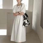 Short-sleeve Square-neck Midi Dress White - One Size