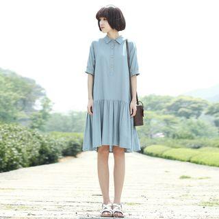 Linen Puff-sleeve Shirt Dress