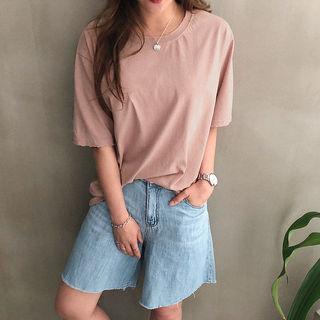 Fray-edge Cotton T-shirt