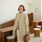 Metal-button Fluffy-knit Coat