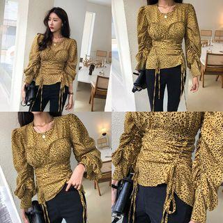 Ruched Leopard Crepe Blouse