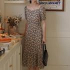 Ruffle Hem Floral Short-sleeve Midi Dress