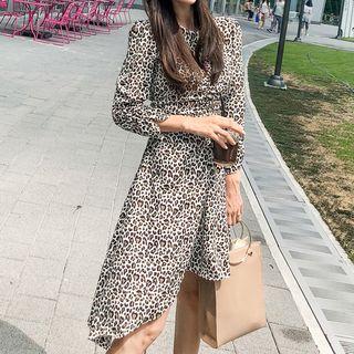 Leopard Print 3/4-sleeve A-line Dress