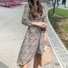 Leopard Print 3/4-sleeve A-line Dress