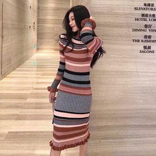 Striped Midi Sheath Sweater Dress As Shown In Figure - One Size