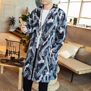Crane Print Hooded Jacket